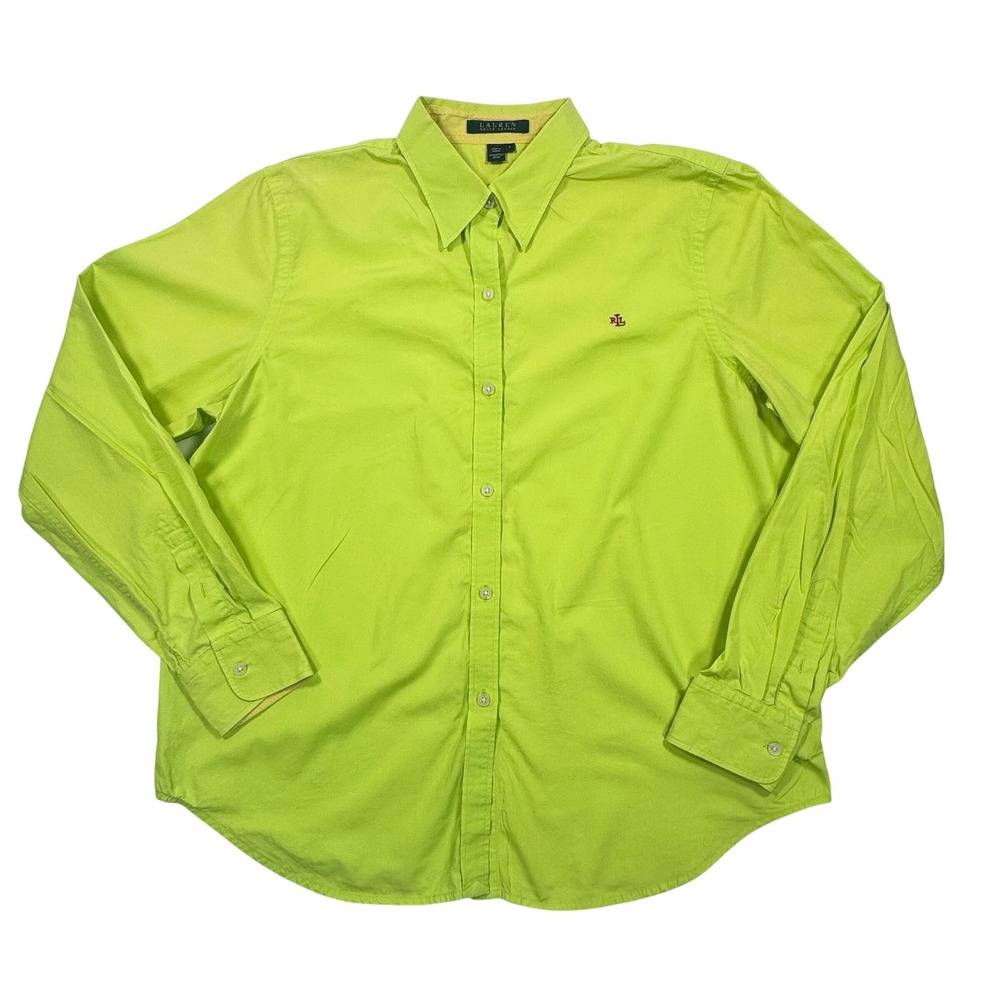 Lauren Ralph Lauren Lime Green Cotton Button Down Shirt Long Sleeve L RLL Logo